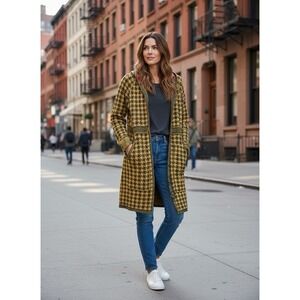 Anthropology Scrapbook Hooded Cardigan Large Houndstooth Full Zip Up Tribal Boho